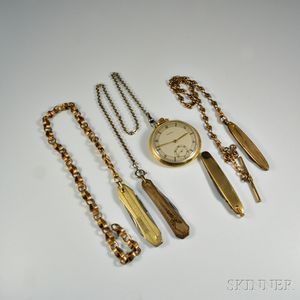 14kt Gold Longine Pocket Watch and Four Pocketknives