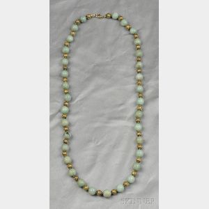 18kt Gold Etruscan Revival Bead and Jade Bead Necklace