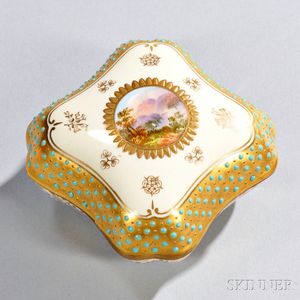 Jeweled Coalport Porcelain Cushion-form Box and Cover
