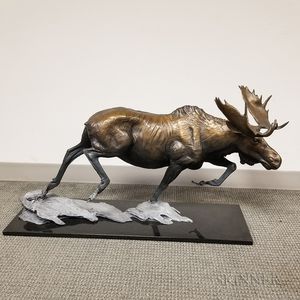 Large Forest Hart (American, Late 20th Century) Bronze Statue of a Moose
