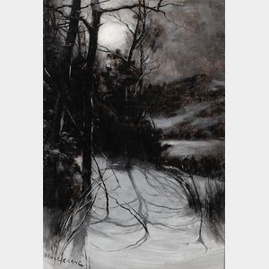 Bruce Crane (American, 1857-1937) Moonlit Landscape in Winter