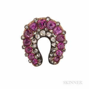 Antique Gold, Ruby, and Diamond Horseshoe Brooch