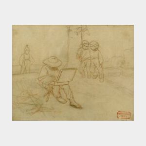 Charles Bargue (French, 1825-1883) Lot of Two Sketches Including: Artist Sketching