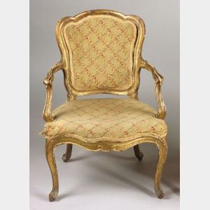 Italian Rococo Giltwood Needlepoint Armchair