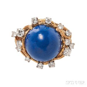 18kt Gold, Lapis, and Diamond Ring