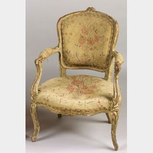 Italian Rococo Giltwood Needlepoint Upholstered Armchair