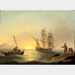 Thomas Luny (British, 1759-1837) Shipping off the North African Coast