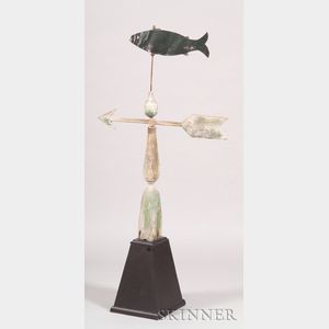 Sheet Iron Fish Weather Vane with Carved Wooden Arrow