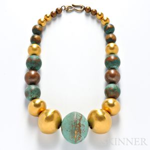 Oxidized Copper and Brass Bead Necklace, Robert Lee Morris
