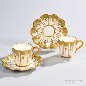 Pair of Jeweled Coalport Porcelain Cups and Saucers