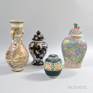 Three Chinese Lidded Ceramic Vessels and a Satsuma Vase
