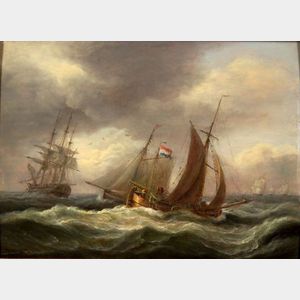 Thomas Luny (British, 1759-1837) Shipping off Teignmouth