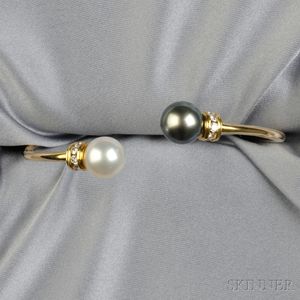 18kt Gold, South Sea and Tahitian Pearl, and Diamond Bracelet