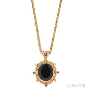 22kt and 18kt Gold and Black Tourmaline "Classic Collection" Pendant, Zaffiro