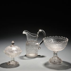 Three Pieces of Colorless Pressed Glass Tableware