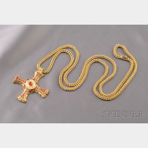 18kt Gold and Enamel Cross Pendant Necklace, Ruven Perelman