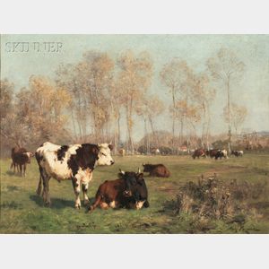 Aymar (Aimard Alexandre) Pezant (French, 1846-1916) Cattle in a Summer Landscape