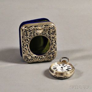 Swiss Open Face .935 Silver Pocket Watch and an English Sterling Silver-mounted Watch Hutch