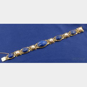 Arts & Crafts Lapis, and Cultured Pearl Bracelet, Edward Oakes