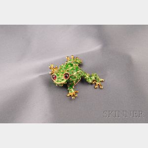 18kt Gold, Enamel and Ruby Frog Brooch, Ruven Perelman
