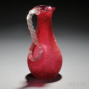 Overshot Cranberry Glass Pitcher