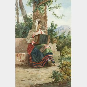 Italian School, 19th Century Girl with Accordion