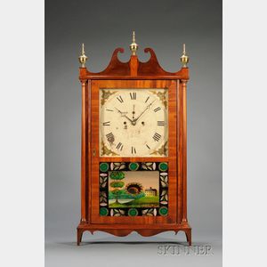 Mahogany Pillar and Scroll Clock by Heman Clark