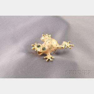 18kt Gold, Enamel, and Gem-set Frog Pin, Ruven Perelman