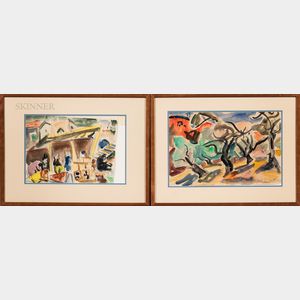 Shimshon Holzman (Israeli, 1907-1986) Two Framed Watercolor Landscapes: Trees