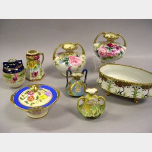 Eight Japanese Decorated Porcelain Table Items