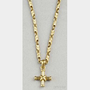18kt Gold Cross Pendant/Necklace, Bulgari