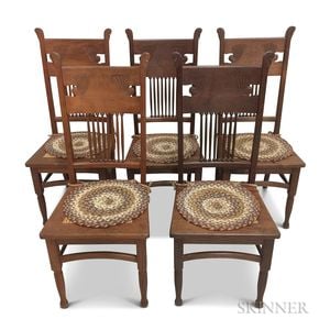 Set of Five Late Victorian Carved Oak Side Chairs