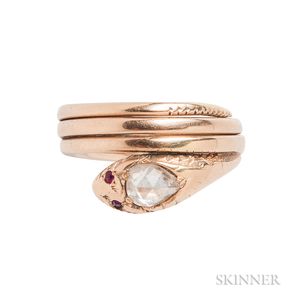 14kt Gold and Rose-cut Diamond Snake Ring