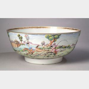 Chinese Export Porcelain Hunting Punch Bowl