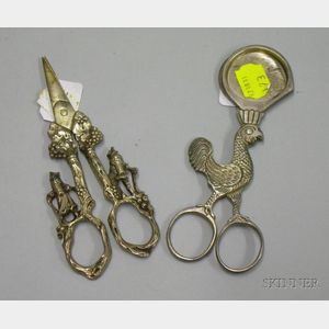 American Silver Rooster-shaped Egg Cutter and .800 Silver Grape Shears.