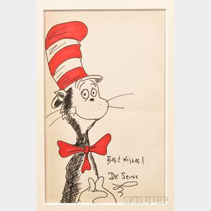 Seuss, Dr. [Theodor Geisel] (1904-1991) Cat in the Hat Drawing, Signed.