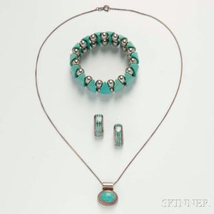 Turquoise and Sterling Silver Mexican Pendant and Bracelet