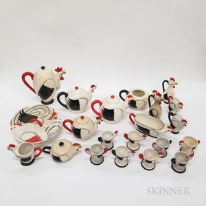 Twenty-seven Pieces of Coq Rouge Porcelain Tableware