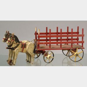 Painted Wooden Horse and Wagon Toy