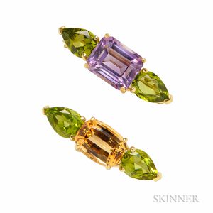 Two 18kt Gold Gem-set Brooches