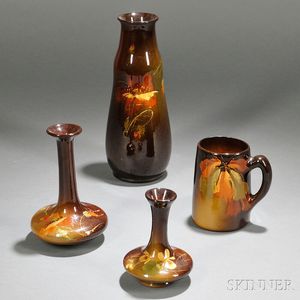 Four Owens and Roseville Pottery Items