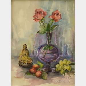 Lillian Grow (Pennsylvania, 20th Century) Still Life with Flowers and a Buddha Statue