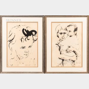 Moshe Gat (Israeli, b. 1935) Four Framed Lithographs: Sailor, Woman and Child, Girl in Profile, Girl's Head.