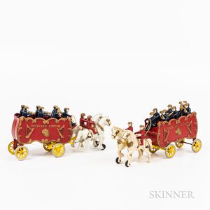 Two Polychrome-painted Cast Iron Overland Circus Wagons
