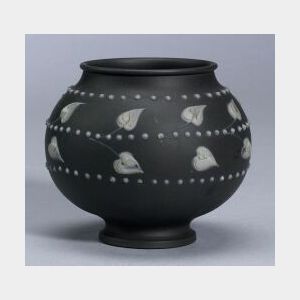 Wedgwood White Slip Decorated Solid Black Jasper Vase