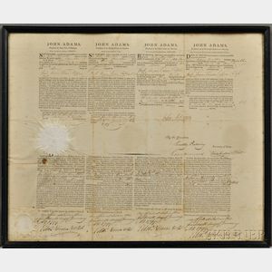 Adams, John (1735-1826) Four Language Ship's Passport, Signed, 12 January 1799, as President.