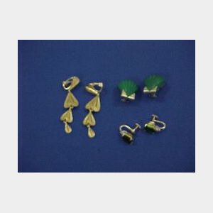 14kt Gold, Green Tourmaline and Diamond Earrings.