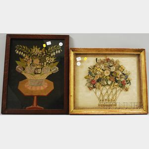 Two Framed Victorian Embroidered and Wirework Floral Panels