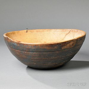 Blue-painted Turned Wooden Bowl