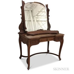 Louis XV-style Carved Walnut and Mirrored Dressing Table
